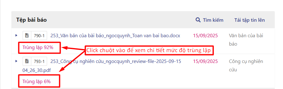Xem kết quả trùng lặp