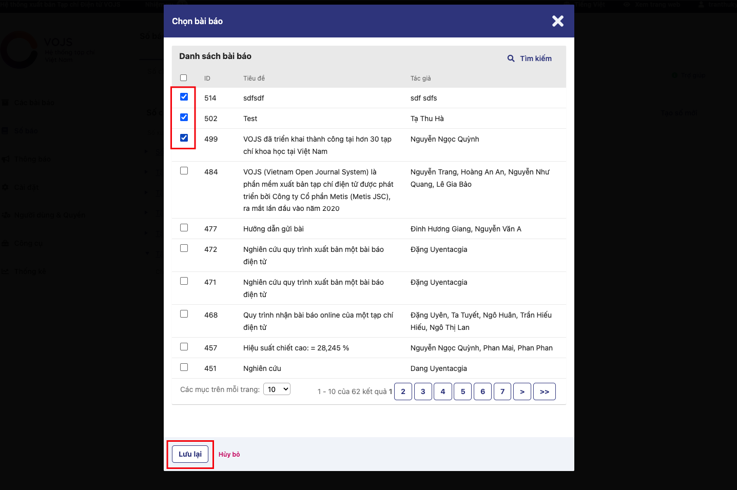 Thanh công cụ với tùy chọn Chỉnh sửa trên một số báo