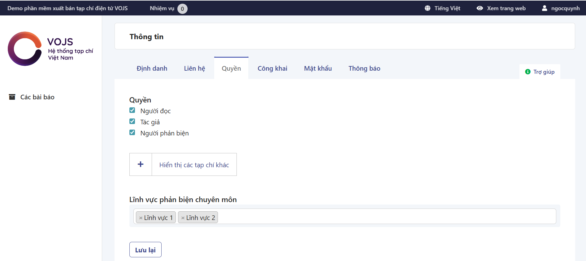 Chỉnh sửa thông tin tài khoản